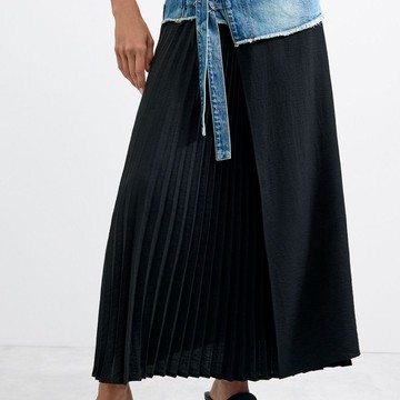 Desigual DNA拼接丹寧綁帶摺裙