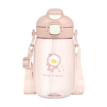 PUKU 藍色企鵝 圓圓直飲吸管揹帶兩用水壺 550ml Tritan材質 彈跳設計 一鍵開關  粉色  1個