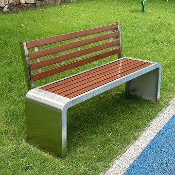 免運 不銹鋼椅子公園戶外長椅公園椅庭院長條凳室外防腐木塑木休閑座椅qxm8041