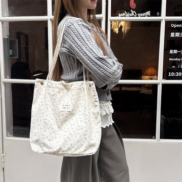 510162 2026燈芯絨小碎花帆布包包通勤包大容量帆布包磁扣單肩包