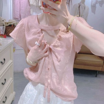 爆款不買後悔😫2026夏季新款純色拼接美背繫帶短袖t恤女時尚洋氣百搭套頭上衣潮Z67X