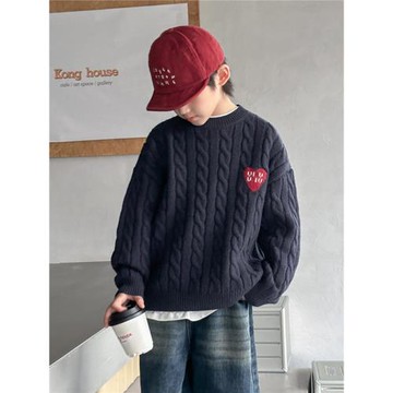 男童毛衣套頭秋冬款2024新款兒童加厚針織衫中大童冬季內搭線衣潮