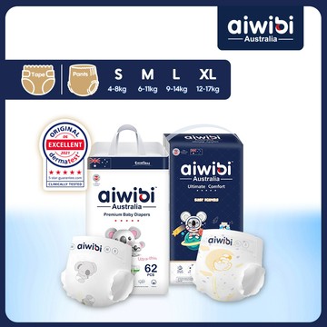 Aiwibi 愛薇彼 嬰兒紙尿褲(S/M/L/XL) 黏貼型 尿布 嬰兒尿布 纸尿布 寶寶尿布 超薄透氣 日夜組合套裝