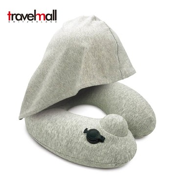 【Travelmall 】按壓式充氣連帽枕_灰色/黑色(SW99005GY)