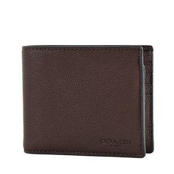 COACH 男款 荔枝紋壓印LOGO短夾-咖啡色/附證件夾