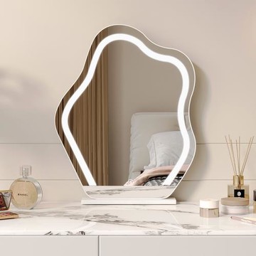 網紅化妝鏡帶燈LED云朵鏡三色光臥室梳妝臺桌面鏡子補光臺式歐規