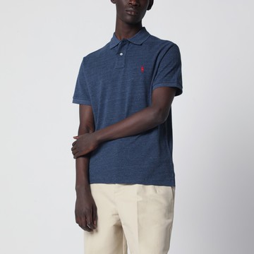 Navy mélange cotton Custom Slim-Fit polo shirt