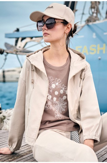 前拉鍊開襟休閒連帽外套