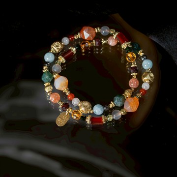 島嶼敘事｜紅玉髓海藻玉太陽石雙圈手鍊 C1752