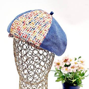 【HiGh MaLi】小香風系列-藍紅編織貝蕾帽/畫家帽#拼布#禮物