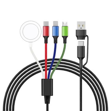 彩色編織一二拖四數據線無線充電器適用蘋果iPhone14/15/16手表iwatch1/2/3/4/5/6/7/8/9安卓四合一充電線