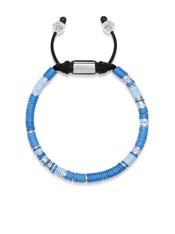 Nialaya Jewelry - logo-plaque beaded bracelet - men - Nylon - 17 - Blue