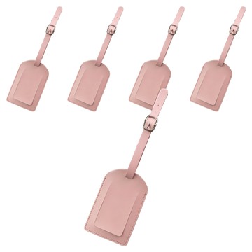 葉子小舖 行李掛牌 皮革行李吊牌5個 皮革行李箱標籤 旅行行李識別牌 時尚行李配件  粉色