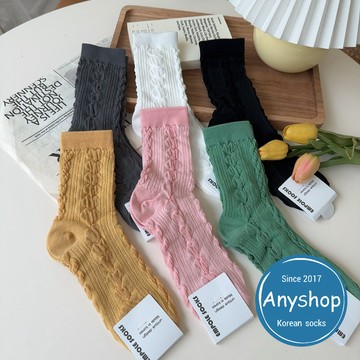 Anyshop韓國襪 麻花素色愛心襪 麻花 愛心 韓襪 韓國襪 韓國襪子 女襪 長襪 中筒襪09201