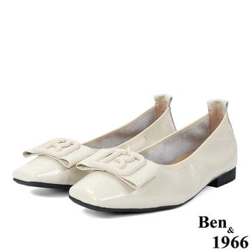 Ben&1966高級牛油皮時尚方頭包鞋-米白(236393)