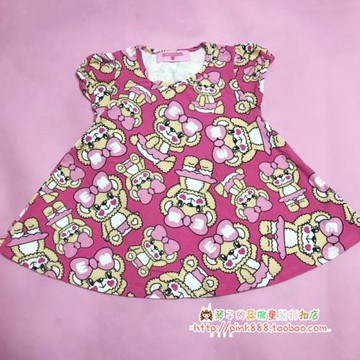 日本潮牌原單 earthmagic EM 女童兒童滿印小熊A字裙擺短袖T恤