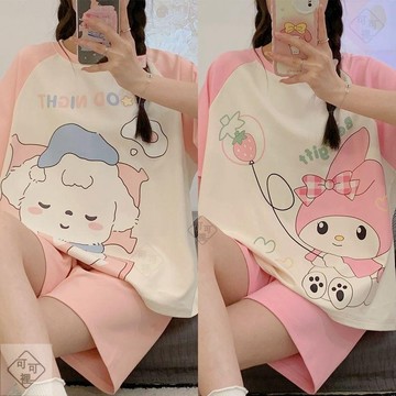 可可裡🌺兩套價睡衣女夏天短袖短褲卡通可愛甜美可外穿家居服