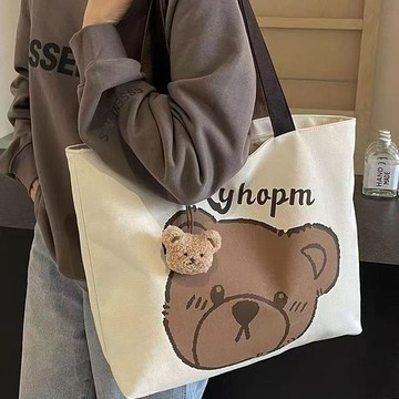 臺灣/✨帆布包  手提包  單肩包日系大容量包包新款卡通帆布包手提袋通勤學生上課單肩帆布托特