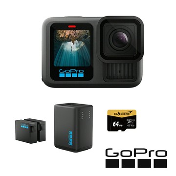 【GoPro】HERO13 Black 雙充電量加倍套組 (HERO13單機+Enduro雙充+Enduro高續航電池組+64G記憶卡) 正成公司貨