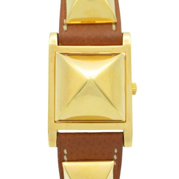 【二手名牌BRAND OFF】HERMES 愛馬仕 白色錶盤 鍍金 石英 Medor 腕錶 ME1.201