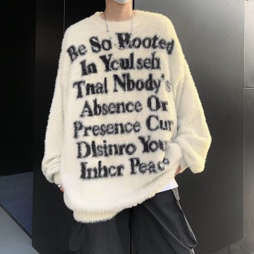 美式時尚字母毛衣男秋季新款復古小眾慵懶風圓領針織衫男