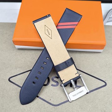 FOSSIL化石手表配件真皮表帶深藍色22MM通用男士手表配件快拆針扣