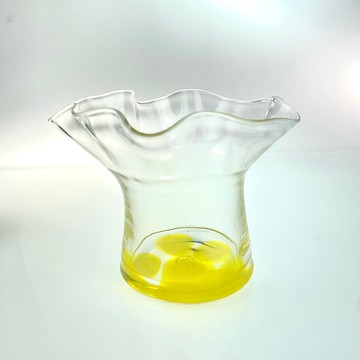 黃色斑點波浪小花瓶 手作玻璃 純手工吹製