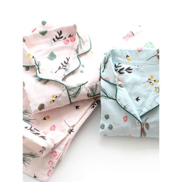 那些花花草草~春秋女純棉薄雙層紗布長袖長褲睡衣 女士家居服套裝