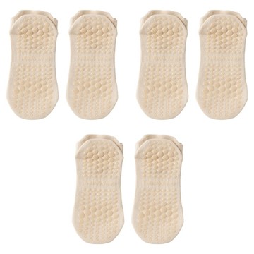 QMVF 防滑透氣短款瑜伽襪3入組 止滑襪 空中瑜伽襪 運動襪 健身襪 彈力襪 壓力襪 普拉提襪  米色  17 x 7.5 x 6cm