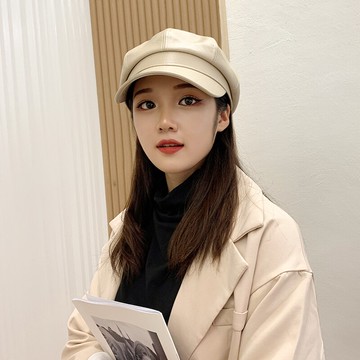 顯示臉小黑色pu皮質網紅八角帽子女英倫韓版潮秋冬百搭皮帽貝雷帽