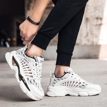 2025夏季新款潮鞋運動休閑鞋戶外男網面涼鞋青少年透氣鏤空洞洞鞋