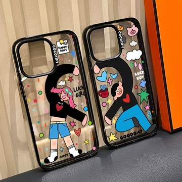 磁吸MagSafe彩色星星比心姿勢情侶適用iphone16promax手機殼17pro蘋果15plus透明亞克力14韓風插畫13男女趣味