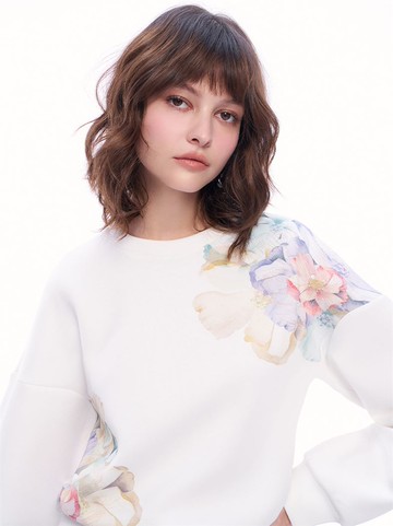 人氣追加 | 彩繪花園盛宴刺繡亮片太空棉短版上衣