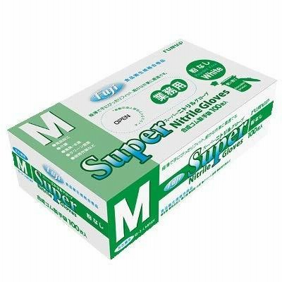フジ スーパーニトリルグローブ 粉なし ホワイト M 100枚入