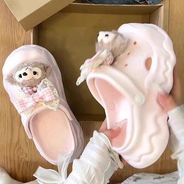 現款免運 EVA洞洞鞋 厚底增高 懶人鞋可愛卡通厚底增高洞洞鞋女外穿夏季通勤涼鞋上班族學生防滑包頭鞋H
