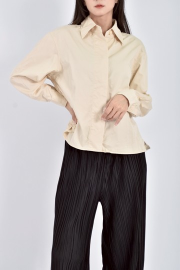 加購優惠(M) uniqlo質感棉質純棉素面杏色襯衫上衣