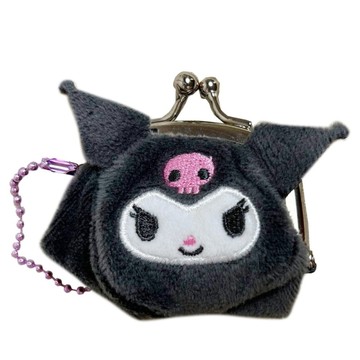 asdfkitty*庫洛米 大臉造型絨毛迷你雙珠扣零錢包-附吊鍊-日本正版