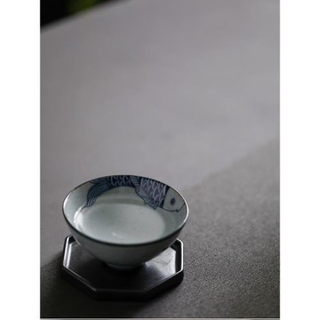 景德鎮復古青花手繪魚樂圖斗笠杯茶杯品茗杯開片可養陶瓷普洱茶杯