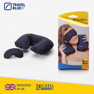【Travel Blue 藍旅 】充氣頸枕+舒適眼罩=安心睡眠組 TB223  (頸枕表布可拆洗)