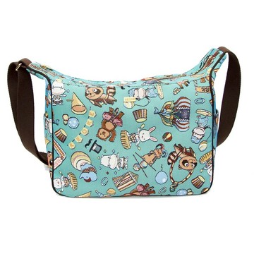 斜背包 貓耳 / 防潑水 平織緹花 開心馬戲團(藍綠)