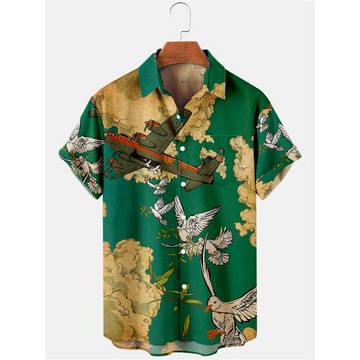 Short sleeve printed lapel shirt for men短袖印花翻領襯衫男士
