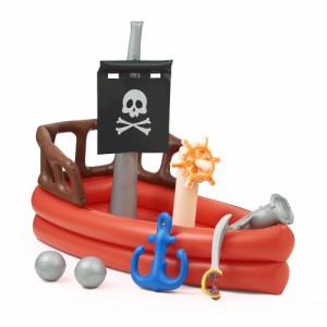 Teamson Kids Water Pool Pirate Ship Inflatable Kids Sprinkler with Air Pump Beach Balls  Accessories Inflatable Outdoor P