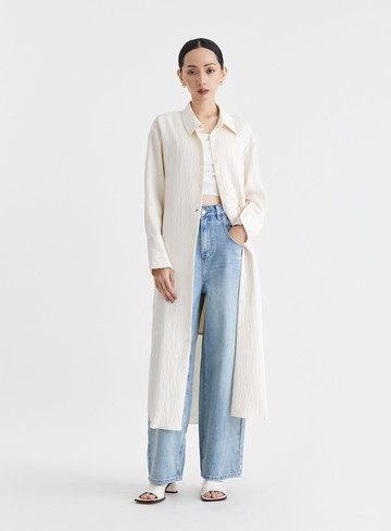 唯美紋理皺褶長版襯衫洋裝