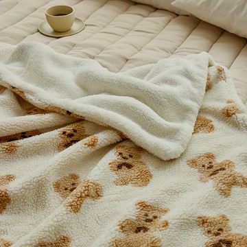 BEBEDECO 泰迪熊圖案超細纖維毛毯 特大型 奶油色  100 x 150cm