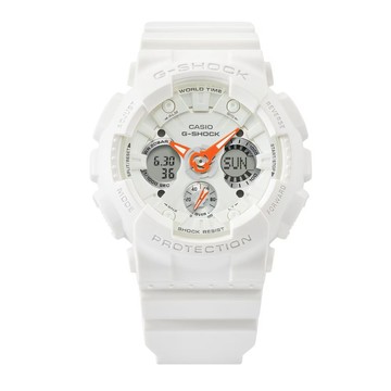 CASIO G-SHOCK 經典純白 鮮橘點綴 搶眼奪目 雙顯系列 GMA-S120SA-7A1_45.9mm