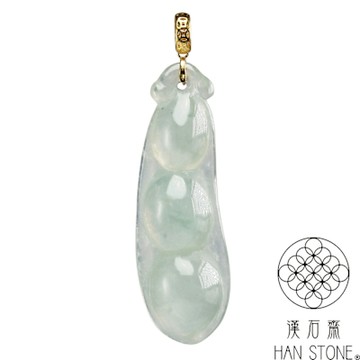 【漢石齋】天然翡翠A貨 福豆玉珮18K金墜頭吊墜 冰種(10*33*5mm)