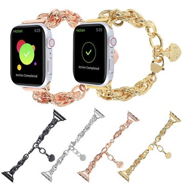適用蘋果S10手表帶愛心鏈條iwatch98765代不銹鋼波紋麻花新款手鏈