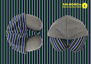 綠色條子紋有帽記憶棉頸枕