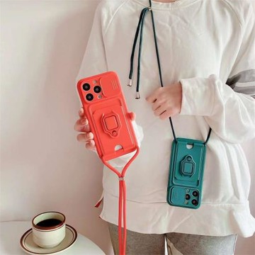 斜挎掛繩卡包適用三星s24+手機殼s25+插卡s25ultra指環支架s22u/s24ultra純色s23ultra防摔保護套s24FE/s23FE