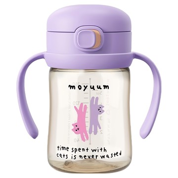 MOYUUM PPSU彈蓋吸管學飲水杯 SOOSOOJIN聯名款  170ml  1組  貓咪夢境/葡萄紫